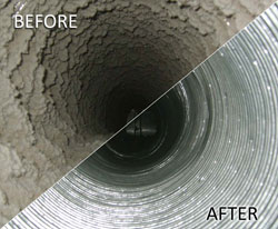 before and after dryer vent cleaning